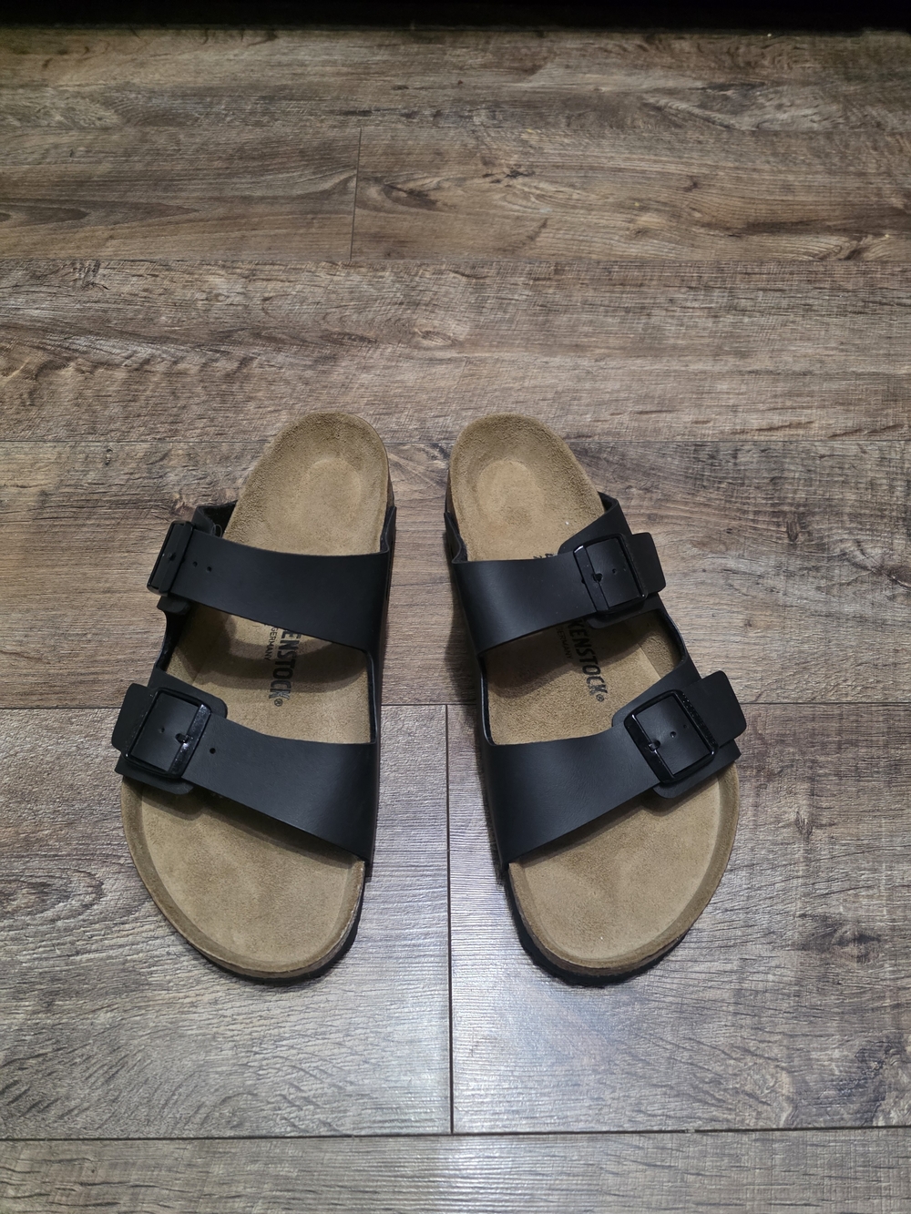 Birkenstock Black Two-Buckle Sandals with Suede Footbed Men Size 12 - Picture 2 of 12